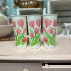Vintage Tupperware Pink Tulip Ceramic Tumblers (Set of 3)